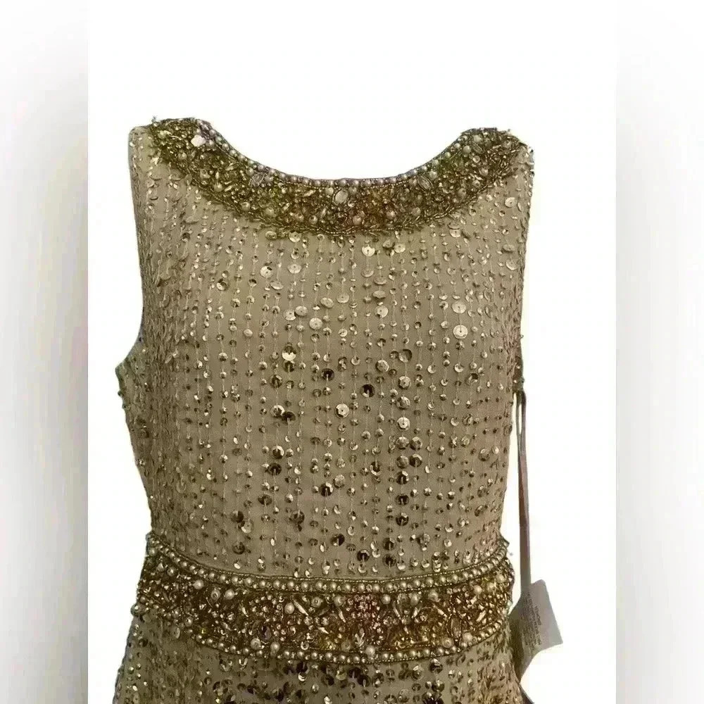 Mac Duggal 10739 Gold Sequin Midi Dress Jewel Neck NWT - Picture 7 of 8
